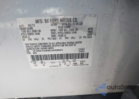 2014 Ford Explorer Xlt from USA, damaged, VIN 1FM5K7D89EGA59003